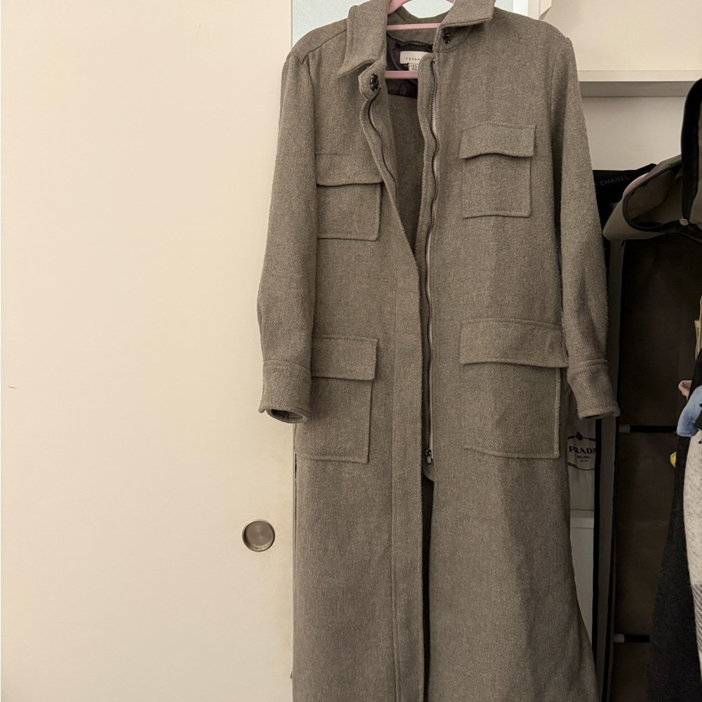 Topshop Gray longline belted utility coat size US 4 - Picture 4 of 9